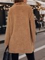 Waterfall Collar Contrast Binding Open Front Teddy Coat