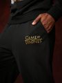 Game of Thrones X SHEIN Men Monster Letter Print Hoodie And Sweatpants Set