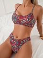 SHEIN Swim Vcay Women's Mandala Printed Bikini Set With Spaghetti Straps