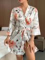 Women's Floral Print Belted Robe