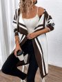 SHEIN Essnce Striped Pattern Waterfall Collar Open Front Cardigan