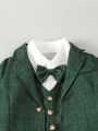 Baby Boy 1pc Lapel Collar Blazer & 1pc Suit Pants & 1pc Bow Front 2 In 1 Shirt