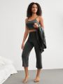 SHEIN Leisure Women'S Long Sleeve Open Front Jacket, Camisole, Pants Home Wear Suit