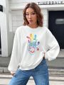 Ninhol Cartoon Graphic Drop Shoulder Sweatshirt