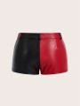 ROMWE PUNK Two Tone PU Leather Shorts