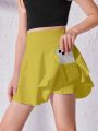 Tween Girl Wide Waistband Ruffle Hem Skirt With Phone Pocket