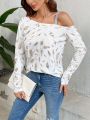 SHEIN LUNE Printed Irregular Neckline T-shirt