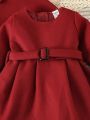 2pcs Baby Girls' Red Woolen Cape Coat For Elegant, Gorgeous, Cute, Daily, And Casual Occasions In Winter