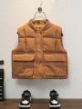 Young Boy 1pc Flap Pocket Vest Puffer Coat