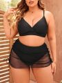 SHEIN Swim Basics Plus Size Women's Solid Color Swimsuit 3pcs Set