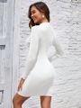 Solid Cutout Front Bodycon Sweater Dress