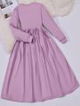 SHEIN Kids EVRYDAY Girls' Casual Umbrella Skirt Style Warm Long Sleeve Dress