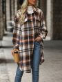 Plaid Print Drop Shoulder Coat