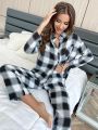 Plaid Patched Pocket PJ Set