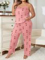 Plus Size Heart Printed Pajamas Set