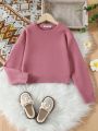 Girls' Casual Simple Solid Color Round Neck Sweater, Suitable For Various Occasions