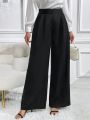 SHEIN Privé High Waist Plicated Detail Wide Leg Pants