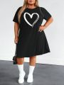 SHEIN CURVE+ Plus Size Heart Print Sleepwear Dress