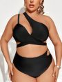 SHEIN Swim BAE Plus Size Cross Wrap Solid Color Bikini Swimwear Set