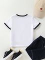 SHEIN Kids KDOMO Toddler Boys' Korean Style Letter Printed Round Neck T-Shirt With Zipper Details For Summer