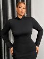 SHEIN SXY Plus Size Sexy Ruched Long Sleeve Turtleneck Bodycon Dress