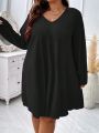 SHEIN CURVE+ Plus Size Women'S V-Neck Long Sleeve Dress