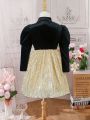 SHEIN Kids CHARMNG Young Girl Mock Neck Gigot Sleeve Sequin Bow Front Dress