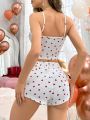 Women's Love Heart Printed Pajama Set