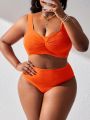 SHEIN Swim Vcay Women'S Plus Size Solid Color Bikini Set With Ruffle Design On The Top