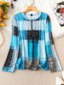 Plus Size Women'S Plaid Zipper Half Placket T-Shirt