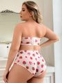 Mesh Strawberry Print Large Size Women'S Mold Cup Underwear Set (Valentine'S Day)