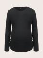 SHEIN Solid Color Maternity Long Sleeve T-shirt With Pleats