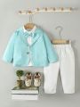 Baby Boys' Preppy Style Gentleman Suit Set With Blazer, Shirt And Pant