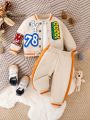 Baby Boy Letter Graphic Striped Trim Bomber Jacket & Sweatpants