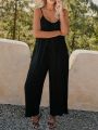 Plus Solid Slant Pocket Cami Jumpsuit