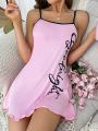 Women's Letter & Heart Print Spaghetti Strap Sleep Dress