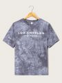 SHEIN Teenage Boys' Casual Tie-Dye Letter Print T-Shirt