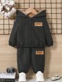 SHEIN Baby Boys' Casual Hooded Thickened Jacket And Long Pants Outfits