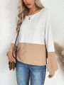 SHEIN LUNE Women's Color Block Round Neck Batwing Sleeve T-shirt