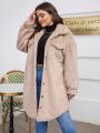 SHEIN Frenchy Plus Size Women's Single-breasted Plush Coat