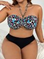 SHEIN Swim SXY Plus Size Women's Leopard Print Halter Bikini Top