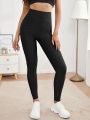 Yoga Basic Textured Wide Waistband Solid Sports Leggings