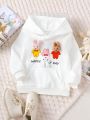 SHEIN Kids QTFun Girls' Solid Color 3d Decorated Hooded Long Sleeve Sweatshirt For Autumn/winter