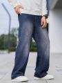 Men Slant Pocket Loose Fit Wide Leg Jeans