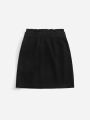 SHEIN Kids EVRYDAY Tween Girl Paperbag Waist Belted Button Front Skirt
