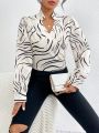 SHEIN Privé Zebra-striped Wrap Casual Shirt