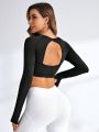 Cut Out Back Raglan Sleeve Crop Sports Tee