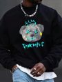 Men'S Plus Size Cartoon And Letter Printed Hoodie