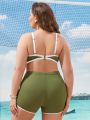 SHEIN Swim Basics Plus Size Colorblock Swimsuit With Trimming