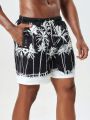 Men'S Coconut Tree Printed Beach Shorts With Diagonal Pockets